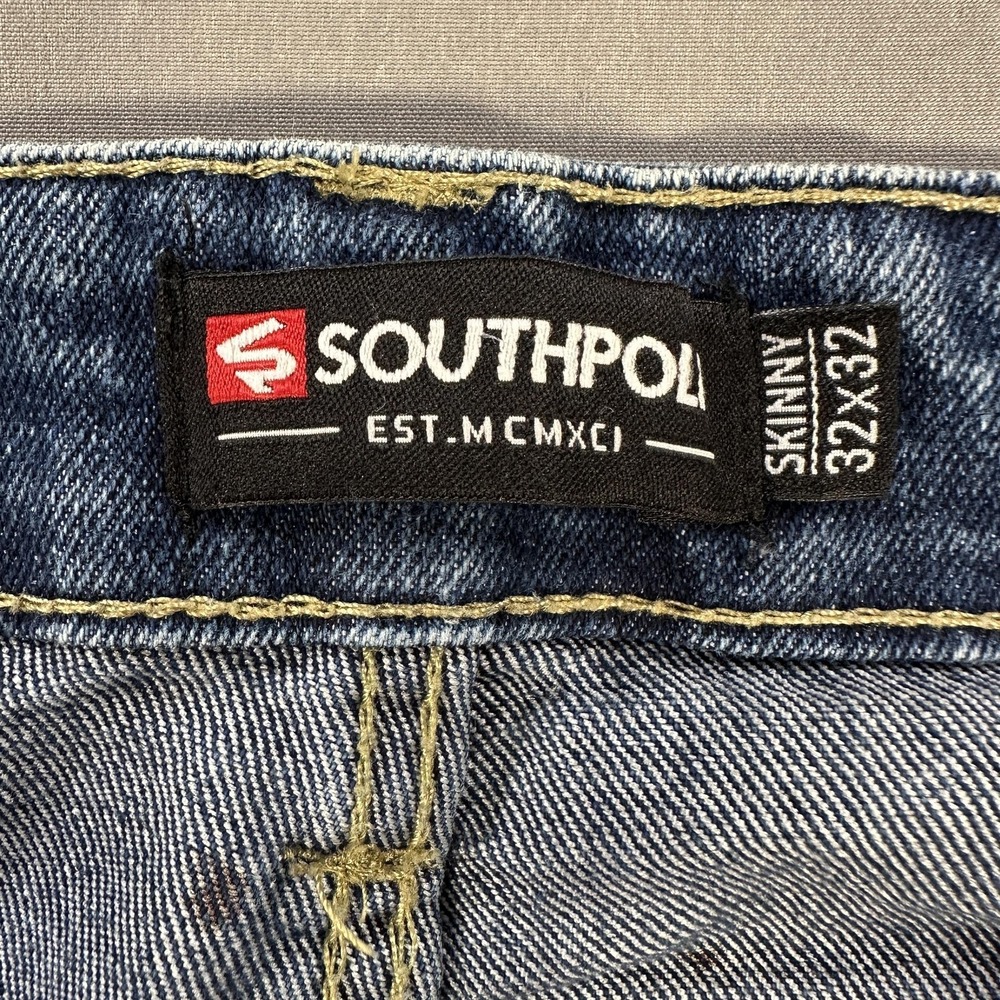 Southpole Jeans Mens 32x32 Medium Wash Blue Skinny Slim Distressed Ripped Knees - Picture 6 of 10
